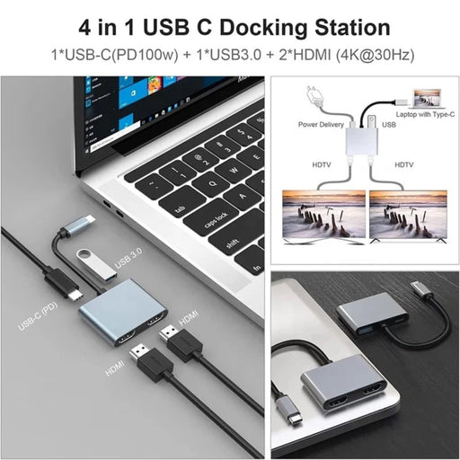 TUTT 4 In 1 4K Dual Monitor HDMI Video Type-C Hub Docking Station USB C To Dual 4K HDMI MST Adapter With 2 HDMI USB 3.0 and PD - TUTT