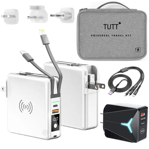 TUTT 4 in 1 Universal Travel Adapter 10000mah Power Bank | 3 Global Plugs Kit | Wireless Charging | 30W Type-C