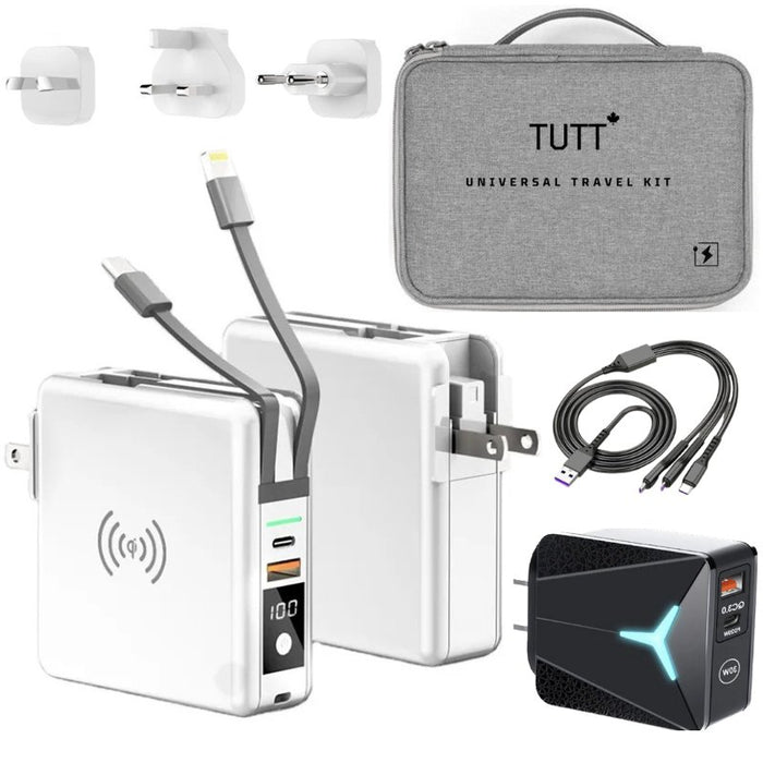 TUTT 4 in 1 Universal Travel Adapter 10000mah Power Bank | 3 Global Plugs Kit | Wireless Charging | 30W Type-C