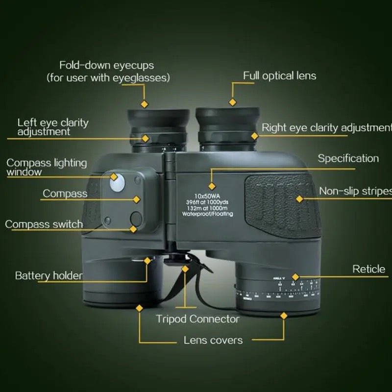 TUTT Admiral 7x50 Rugged Waterproof Binocular with Internal Rangefinder & Compass - TUTT