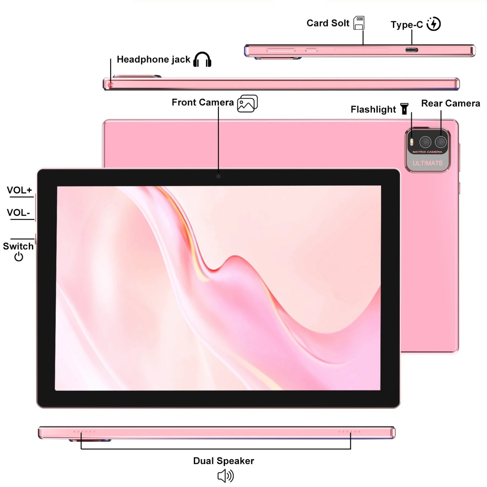 TUTT CP20 2 in 1 Tablet 10.1 Inch FHD Android 13 with Keyboard,128GB ROM+12GB RAM, 8MP Dual Camera, Quad Core