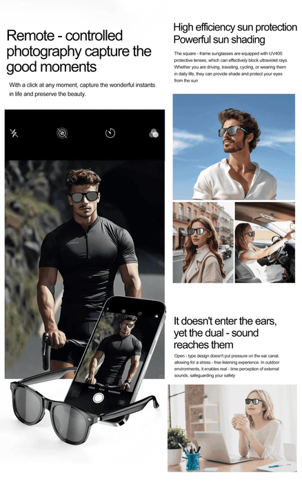 TUTT E8 Smart Bluetooth Sunglasses | AI Voice Assistance Call & Music | HD UV Protection | Anti-Blue Ray - TUTT