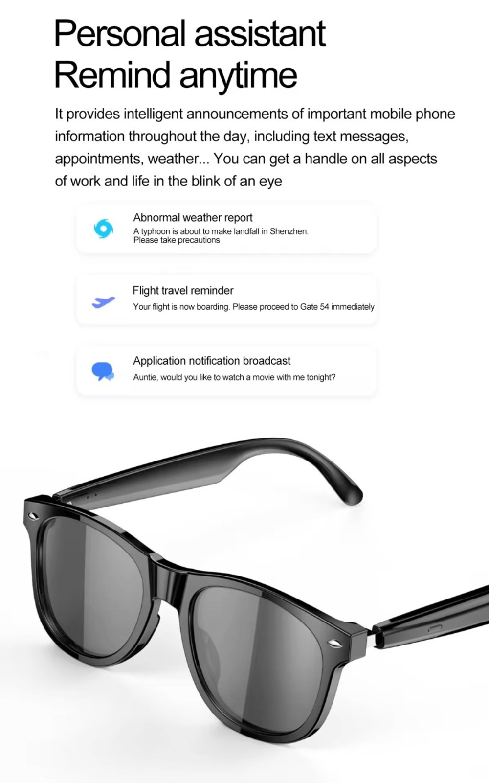 TUTT E8 Smart Bluetooth Sunglasses | AI Voice Assistance Call & Music | HD UV Protection | Anti - Blue Ray - TUTT