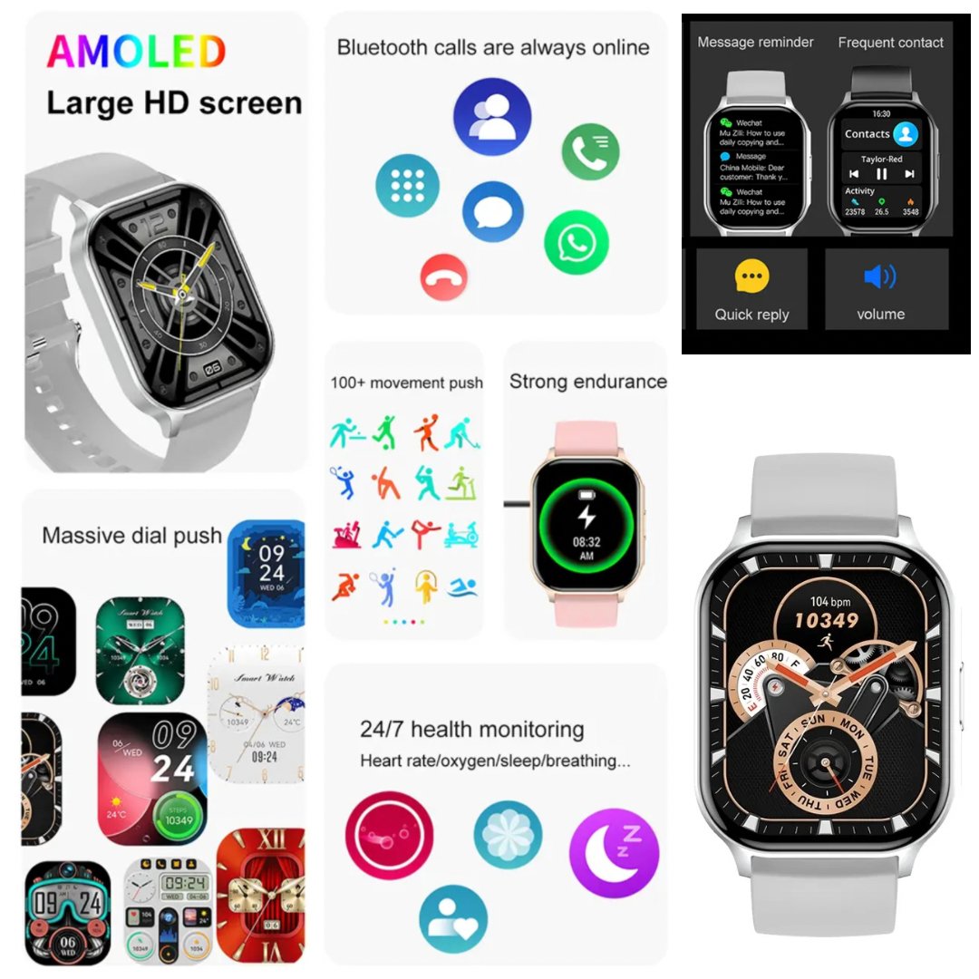 TUTT H6 AMOLED 2.04” Screen Classic Smart Watch | NFC | GPS Exercise SpO2 Stress & Sleep Monitoring