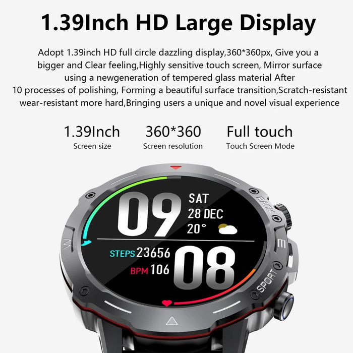 TUTT H9 Men Outdoor Sport Smart Watch with Speaker Activity Fitness Tracker SmartWatch Health Stress & Sleep Monitoring