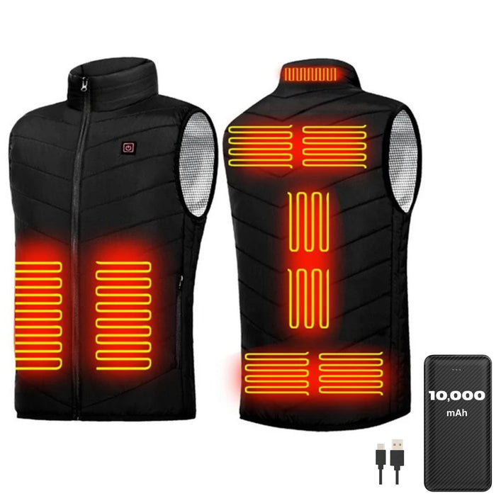 TUTT Heated Vest Jacket Unisex 9 Heat Zones | 10,000 mAh Power Bank | 3 Temperature Levels | Electric Heating Clothing | One Size Large - TUTT