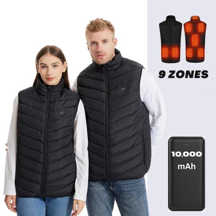 TUTT Heated Vest Jacket Unisex 9 Heat Zones | 10,000 mAh Power Bank | 3 Temperature Levels | Electric Heating Clothing | One Size Large - TUTT