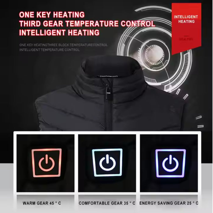 TUTT Heated Vest Jacket Unisex 9 Heat Zones | 10,000 mAh Power Bank | 3 Temperature Levels | Electric Heating Clothing | One Size Large - TUTT