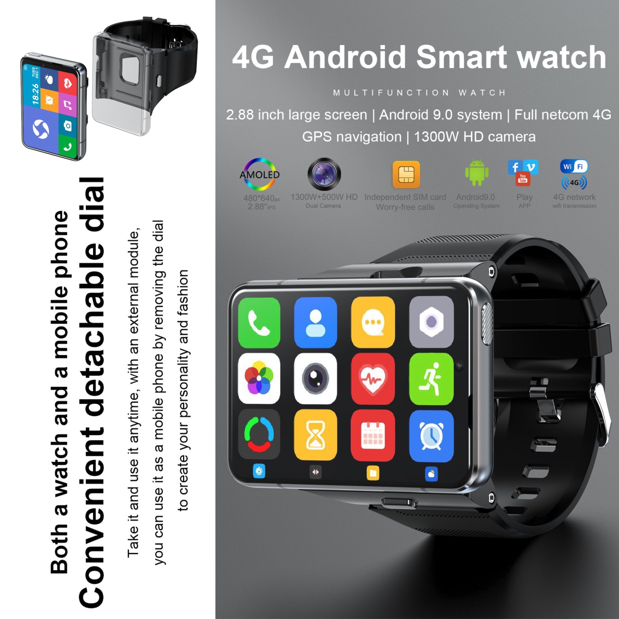 TUTT iS9 4G Smart Watch Phone Android 2.8 AMOLED IPS