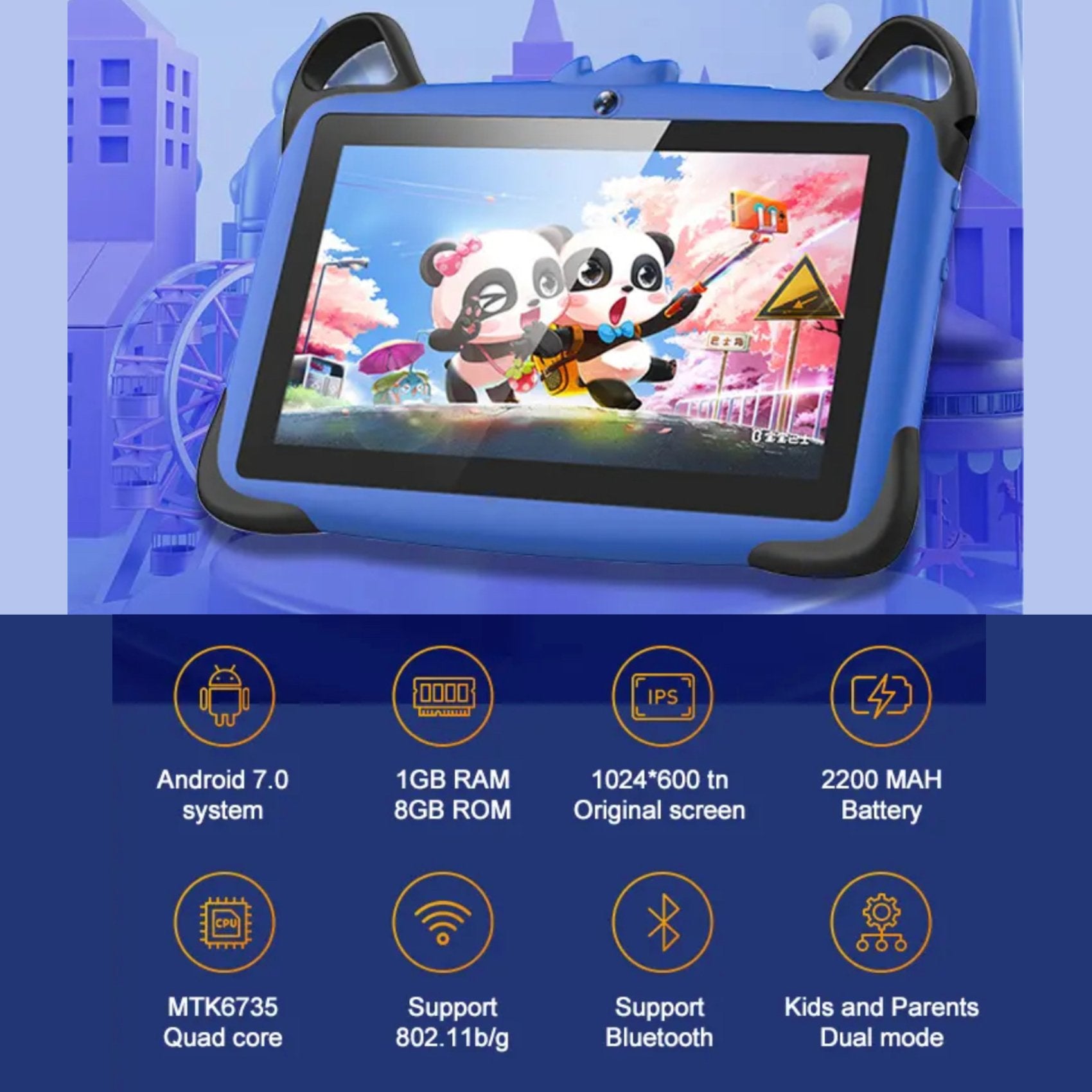 TUTT K7 Drop-Resistant Eva Case Shell HD 7” Kid’s Learning Educational Tablet 8GB Memory (Extendable) Android