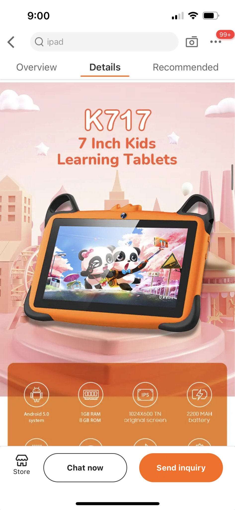 TUTT K7 Drop-Resistant Eva Case Shell HD 7” Kid’s Learning Educational Tablet 8GB Memory (Extendable) Android