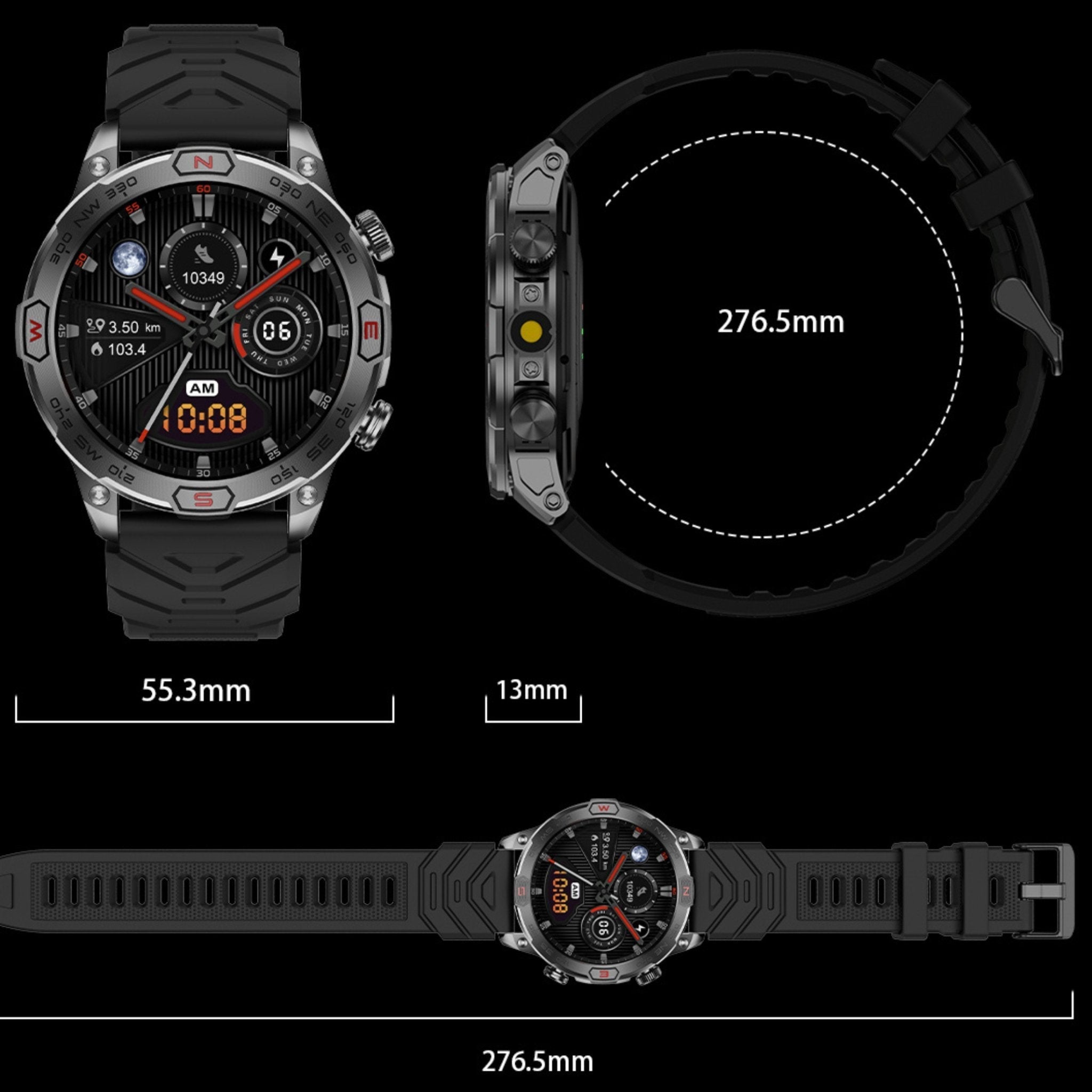 TUTT KC86 AMOLED Zinc Alloy Rugged Outdoor Smart Watch | Compass Barometer Altimeter 1 ATM Waterproof Emergency LED Flashlight | Sport Health Monitor Men Women Long 450 mAh Battery - TUTT