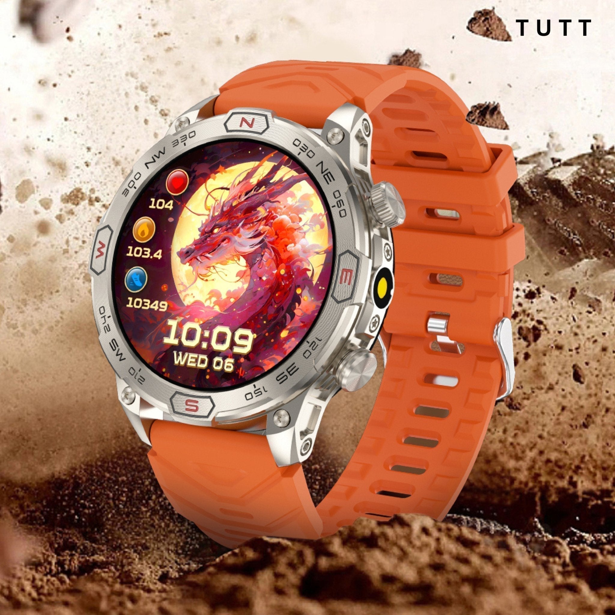 TUTT KC86 AMOLED Zinc Alloy Rugged Outdoor Smart Watch | Compass Barometer Altimeter 1 ATM Waterproof Emergency LED Flashlight | Sport Health Monitor Men Women Long 450 mAh Battery - TUTT