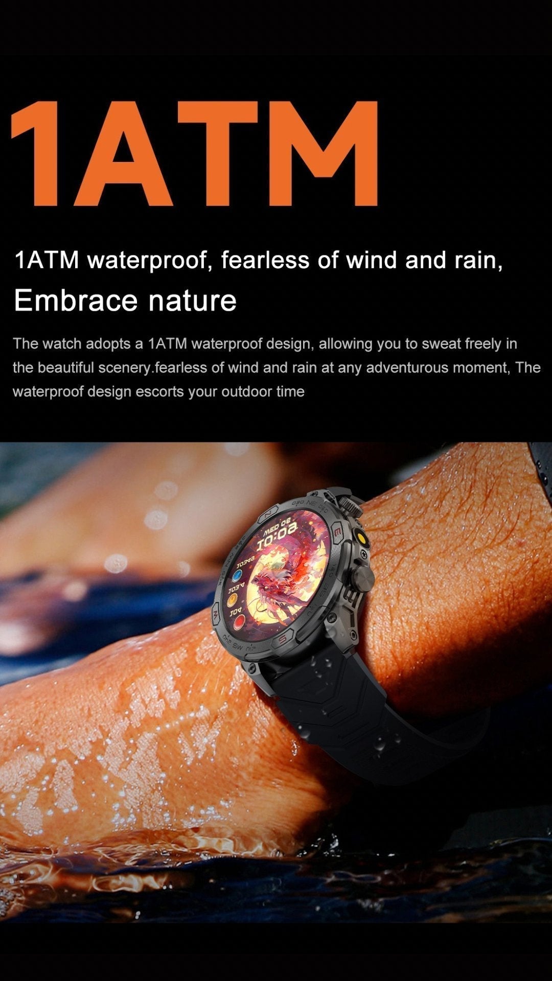 TUTT KC86 AMOLED Zinc Alloy Rugged Outdoor Smart Watch | Compass Barometer Altimeter 1 ATM Waterproof Emergency LED Flashlight | Sport Health Monitor Men Women Long 450 mAh Battery - TUTT