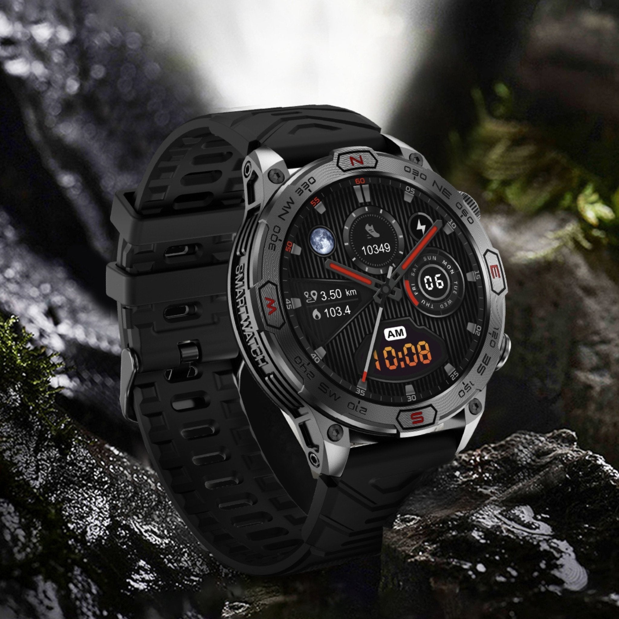 TUTT KC86 AMOLED Zinc Alloy Rugged Outdoor Smart Watch | Compass Barometer Altimeter 1 ATM Waterproof Emergency LED Flashlight | Sport Health Monitor Men Women Long 450 mAh Battery - TUTT