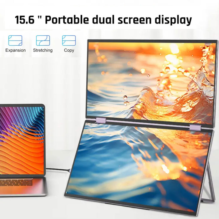 TUTT L11 Portable Laptop Screen Extender 15.6" FHD Monitor (23.8" Dual) 1080P Folding Triple Monitor for Wins, Mac OS 315° Rotation with Kickstand Extended Computer Display - TUTT