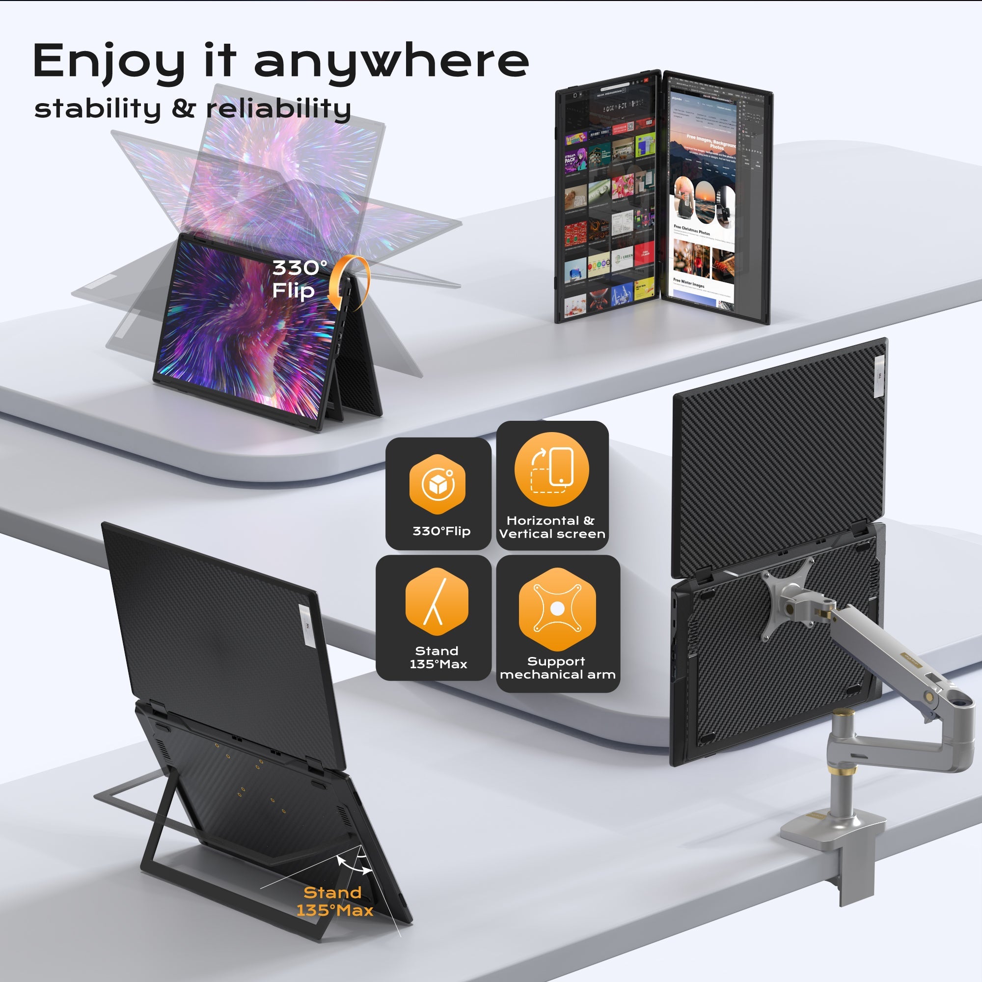 TUTT M4 15.6” Portable Dual - Screen Monitor Extender | Plug and Play | New Generation Folding Triple Display | VESA Mount | Technical Support Line - TUTT