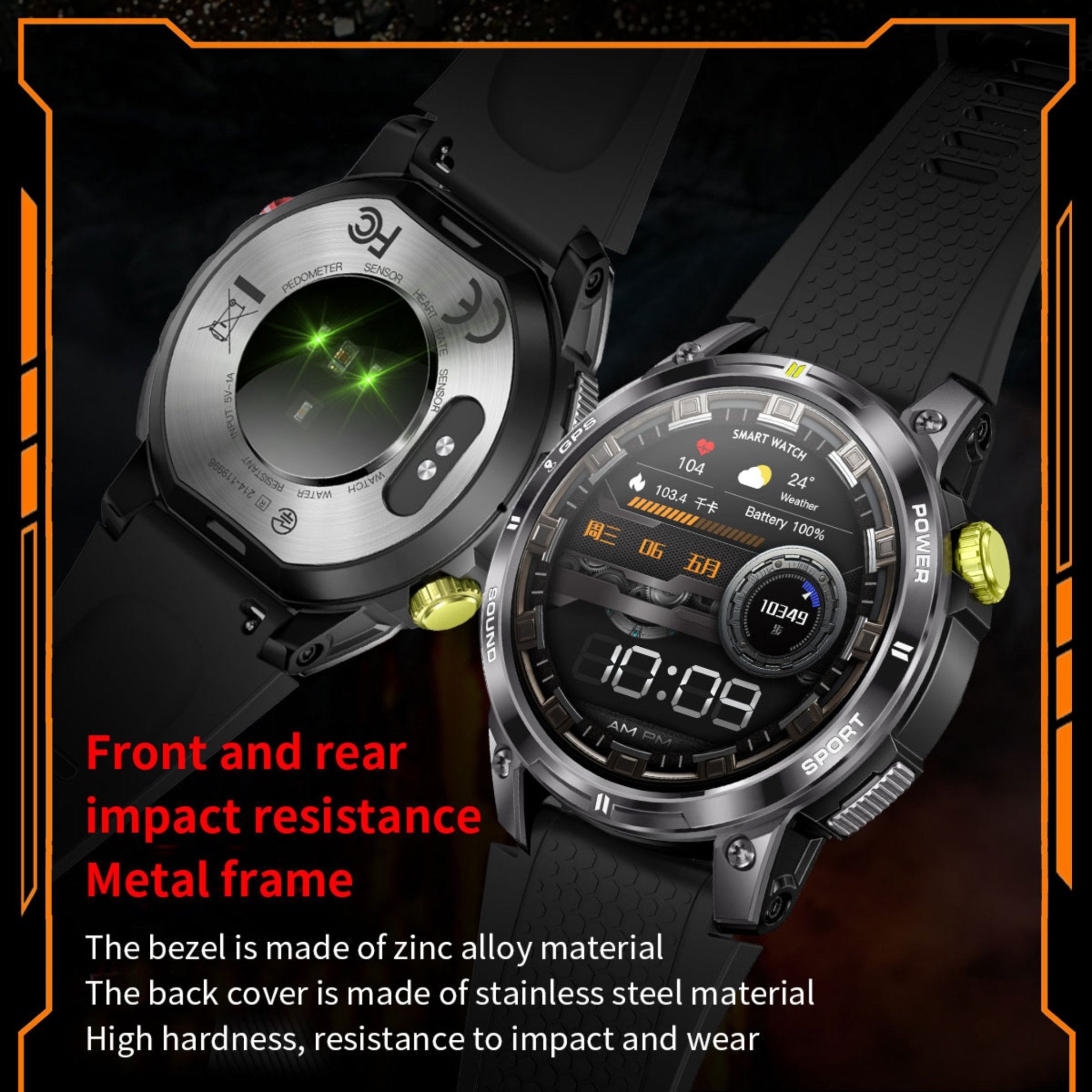 TUTT NX18 Pro GPS Positioning AMOLED Metal Rugged Smart Watch Compass Outdoor Bluetooth Call IP68 Waterproof SmartWatch Men Women Long Battery 128MB Memory Reloj 2 Straps - TUTT