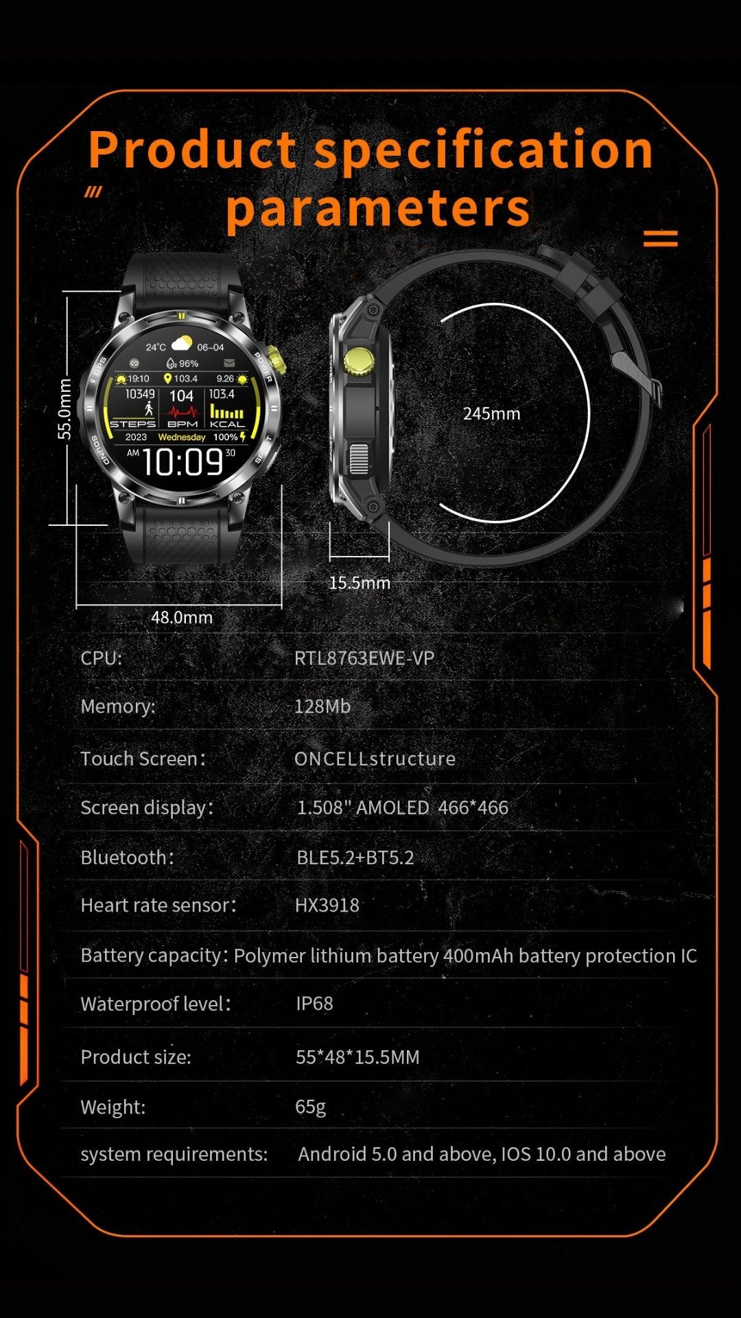 TUTT NX18 Pro GPS Positioning AMOLED Metal Rugged Smart Watch Compass Outdoor Bluetooth Call IP68 Waterproof SmartWatch Men Women Long Battery 128MB Memory Reloj 2 Straps - TUTT