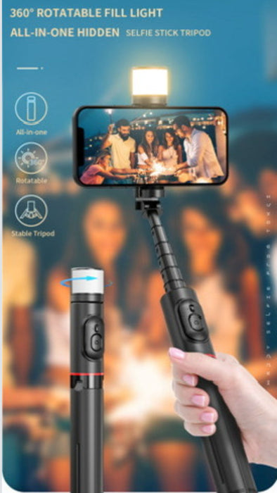 TUTT Q12 Selfie Stick Phone Holder with Fill - light Backlight | Detachable Remote Control | Foldable Rotatable 360" - TUTT