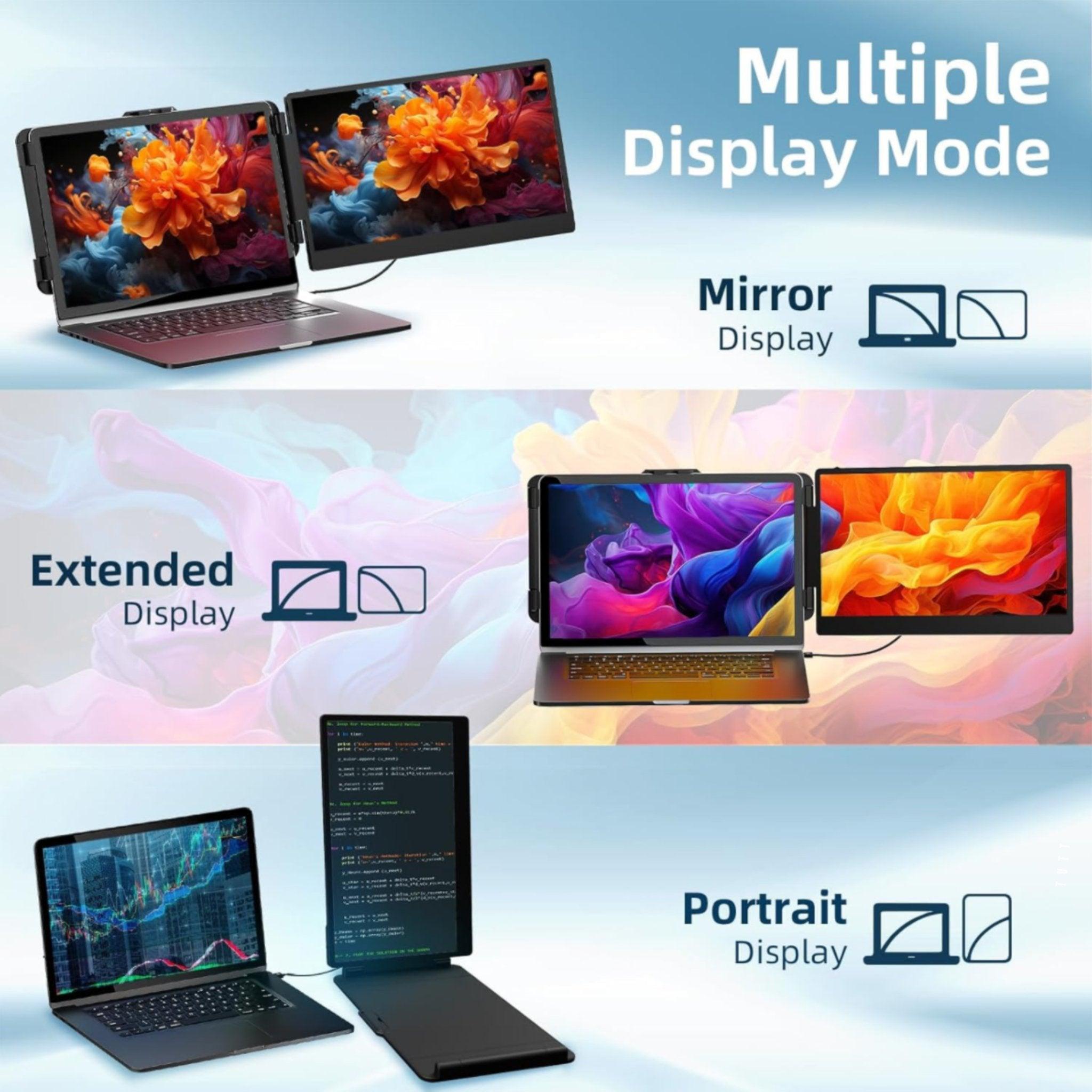 TUTT 14” FHD Single Portable Laptop Monitor IPS Dual Screen Extender with Built-in Stand and Speakers, Plug and Play Display for All Devices | S1 | Technical Support in 90 Min - TUTT