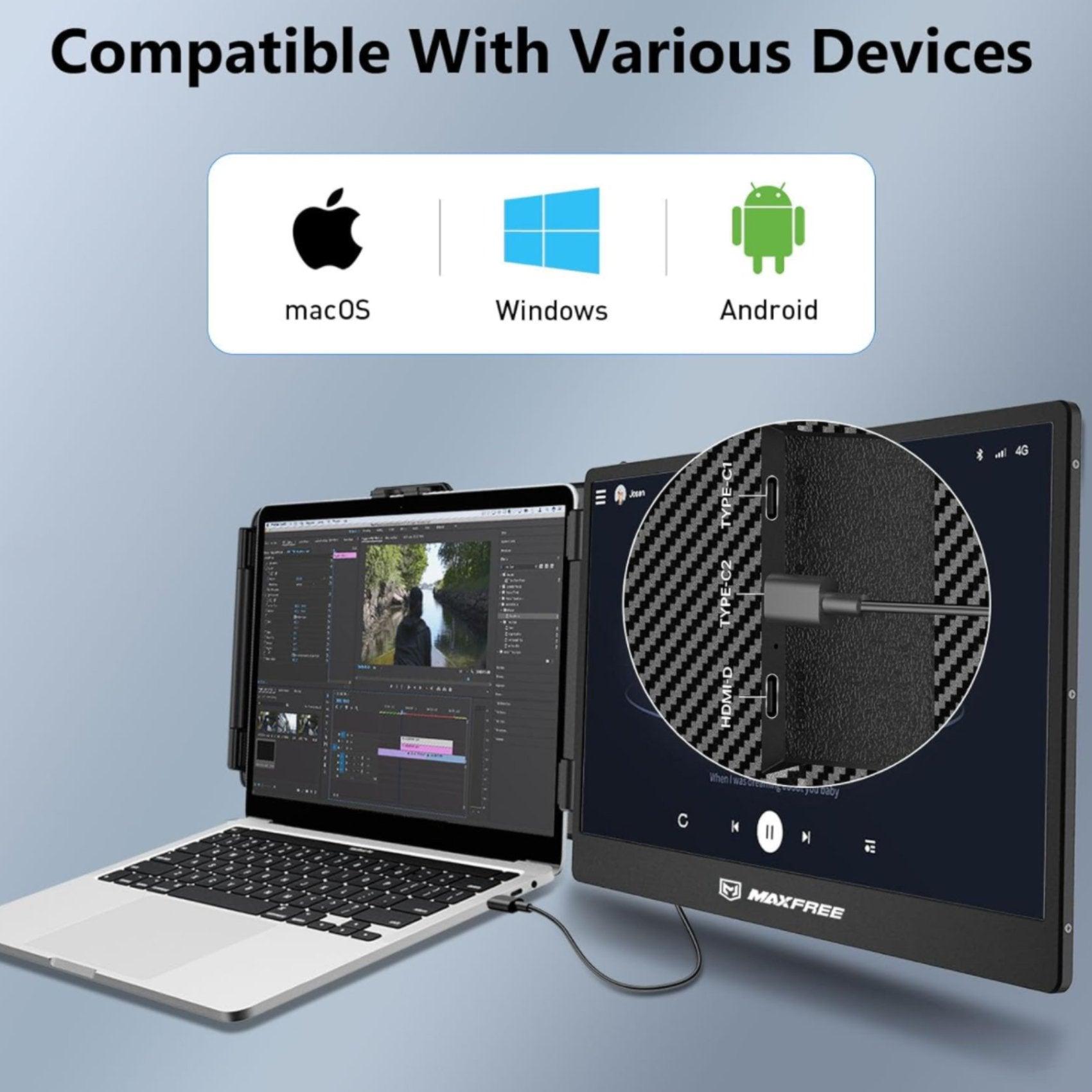 TUTT 14” FHD Single Portable Laptop Monitor IPS Dual Screen Extender with Built-in Stand and Speakers, Plug and Play Display for All Devices | S1 | Technical Support in 90 Min - TUTT