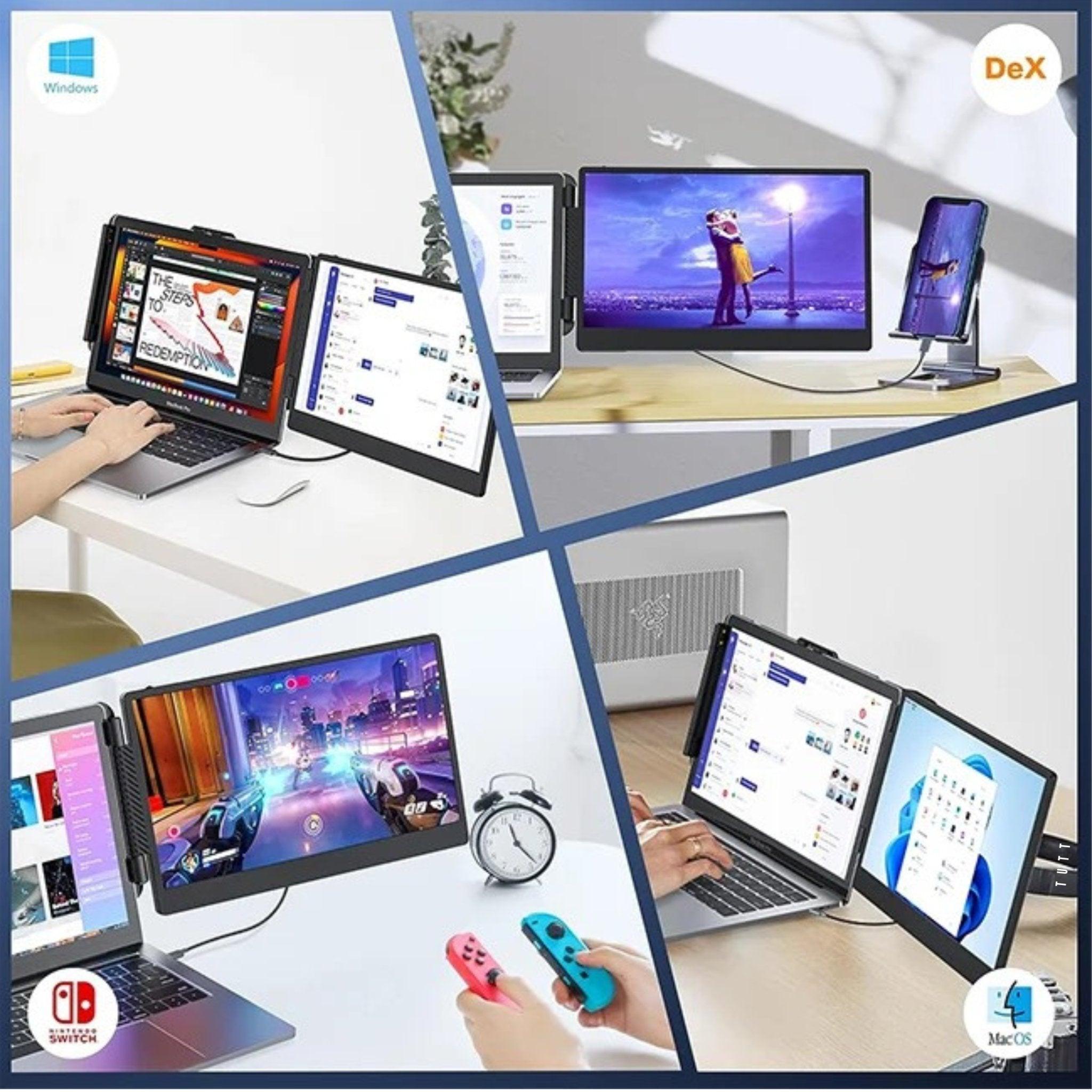 TUTT 14” FHD Single Portable Laptop Monitor IPS Dual Screen Extender with Built-in Stand and Speakers, Plug and Play Display for All Devices | S1 | Technical Support in 90 Min - TUTT