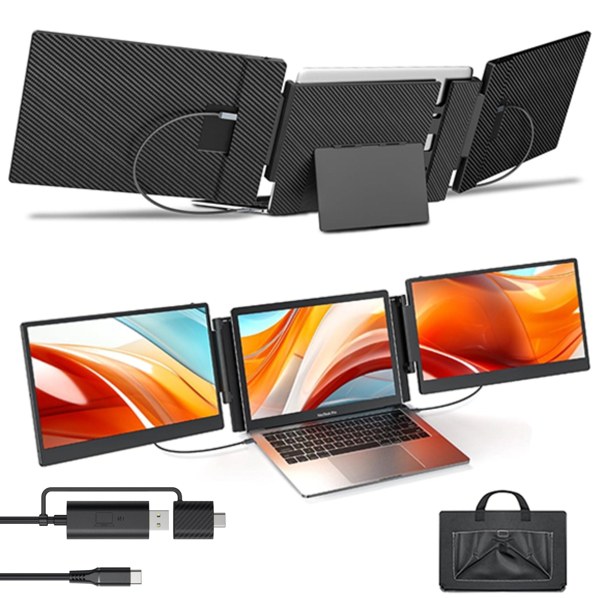 TUTT S3 (Upgraded S2) FHD 14” Dual Portable Laptop Monitor Screen Triple Extender 1080P IPS Built - in Stand and Speakers, HDMI/Type - C | 13