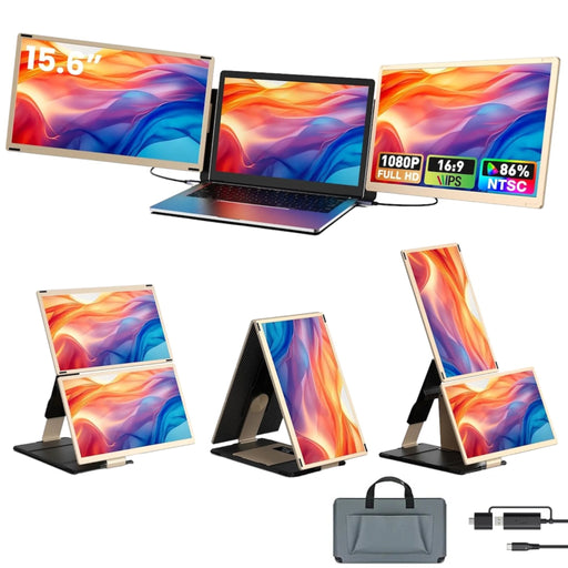 TUTT 15.6" FHD Dual Portable Laptop Monitor Screen Extender For All Devices | 7 Multiple Positions | S6 Triple Screens | Technical Support in 90 Min - TUTT