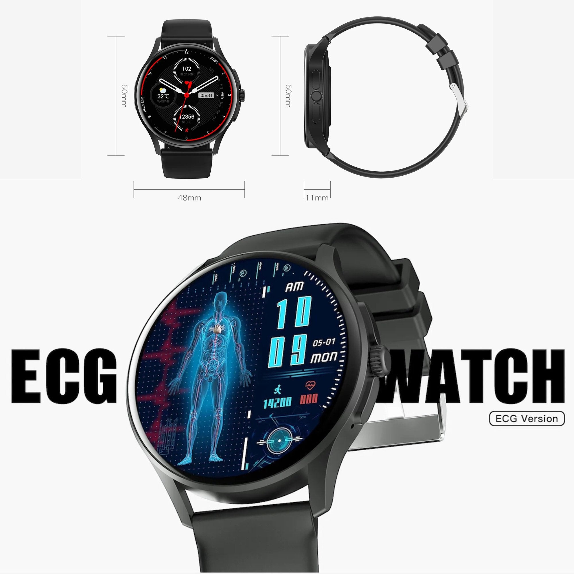 TUTT Sport Smart Watch | 1.39” IPS Screen | ECG Heart Rate & Health Tracker | E3 Smartwatch with Bluetooth Calling & AI Voice Assistant - TUTT