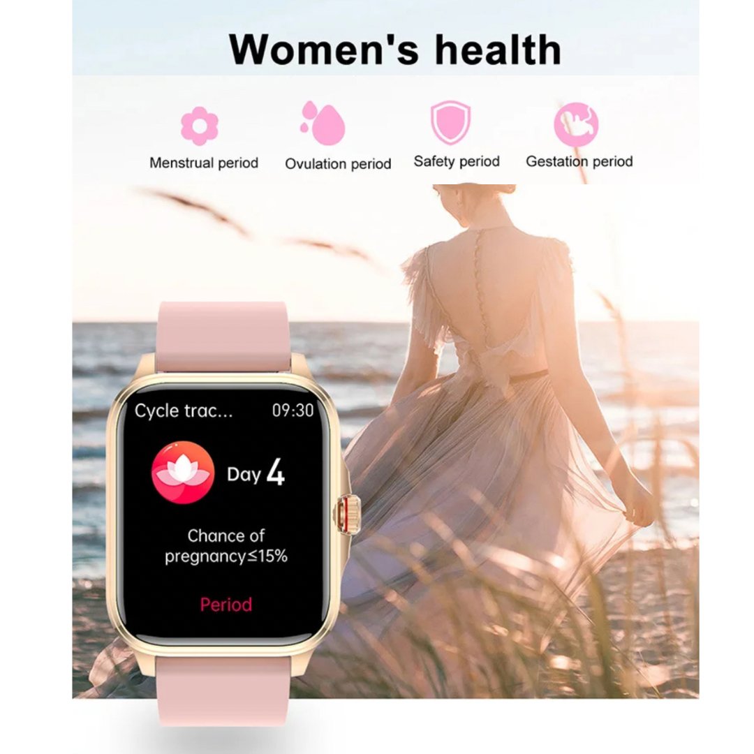 TUTT T9 Women Smartwatch Pedometer, Women Health Heart Rate BT Call 1.91” HD Large Screen