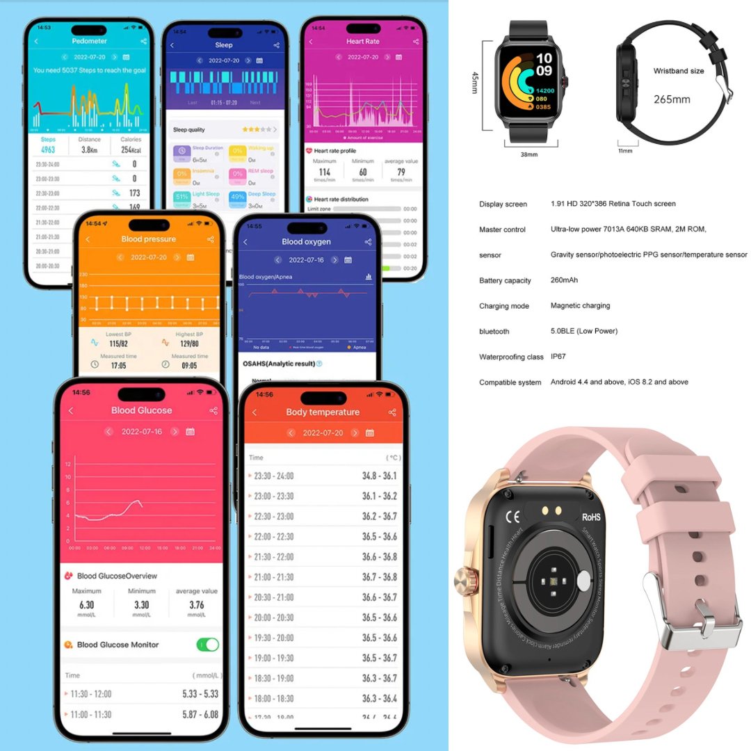 TUTT T9 Women Smartwatch Pedometer, Women Health Heart Rate BT Call 1.91” HD Large Screen