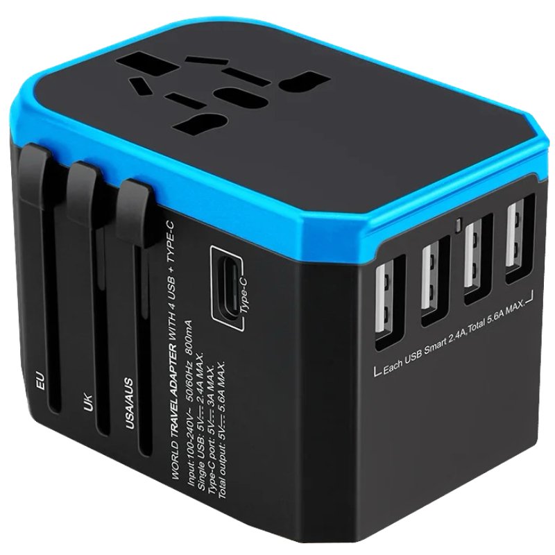 TUTT Travel Essentials | Universal Travel Adapter 180+ Countries Adaptateur International Kit 4 USB+Type-C US UK EU Australia