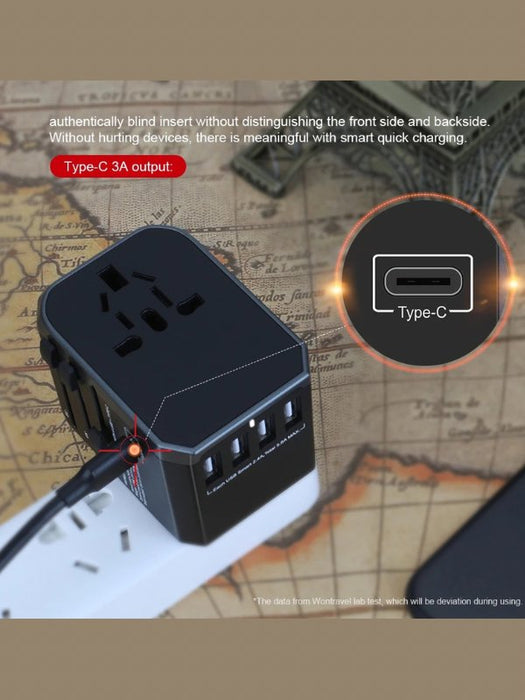 TUTT Travel Essentials | Universal Travel Adapter 180+ Countries Adaptateur International Kit 4 USB+Type-C US UK EU Australia