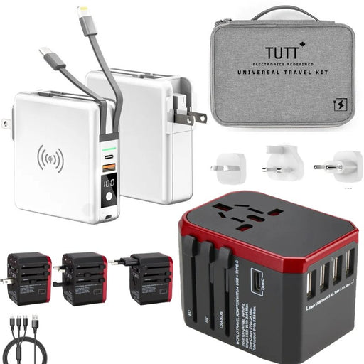 TUTT Ultimate Travel Adapter & Charging Kit | 10000mah Power Bank | 3 Global Plugs | Universal Travel Adapter