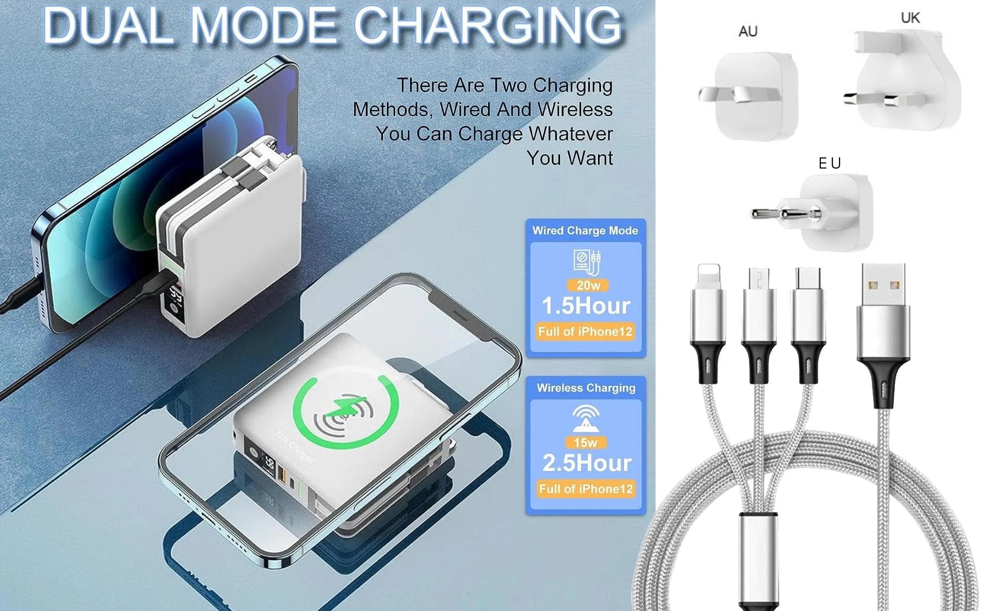 TUTT Ultimate Travel Adapter & Charging Kit | 10000mah Power Bank | 3 Global Plugs | Universal Travel Adapter