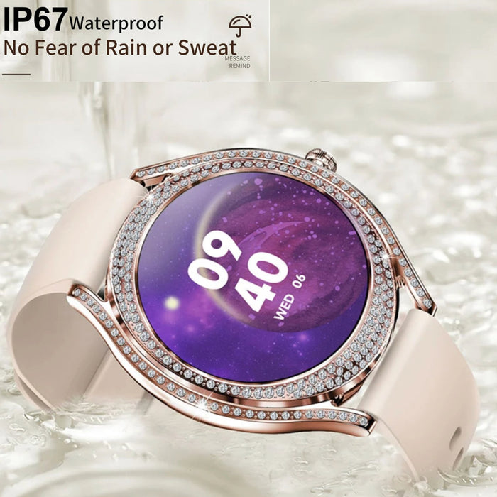 TUTT V66 Smart Watch For Ladies Women AMOLED 1.28” Display Blood Oxygen Bt Calling Smartwatch with 150 cubic Zirconia