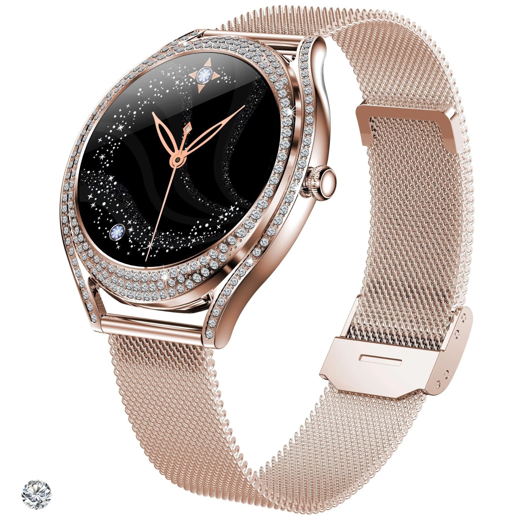 TUTT V66 Smart Watch For Ladies Women AMOLED 1.28” Display Blood Oxygen Bt Calling Smartwatch with 150 cubic Zirconia