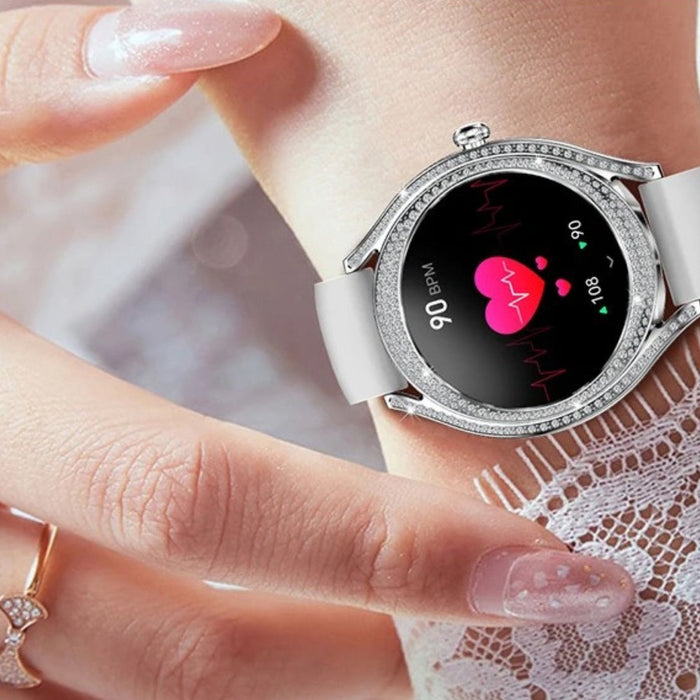 TUTT V66 Smart Watch For Ladies Women AMOLED 1.28” Display Blood Oxygen Bt Calling Smartwatch with 150 cubic Zirconia