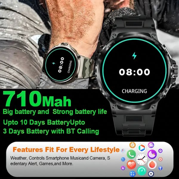 TUTT V69 | Metal Case| Men Military Smart Watch HD 1.85'' Large Round Screen 710mah Battery Pedometer Sleep Monitoring Sport