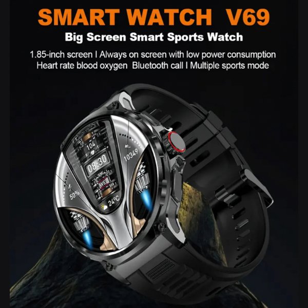 TUTT V69 | Metal Case| Men Military Smart Watch HD 1.85'' Large Round Screen 710mah Battery Pedometer Sleep Monitoring Sport