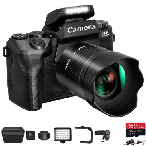 TUTT W5 4K/60fps Mirrorless 64MP Digital Camera and Camcorder 16X Zoom | Dual Camera for Selfie Vlogging | Full Combo + 128GB SanDisk Pro Extreme SD/TF Kit - TUTT