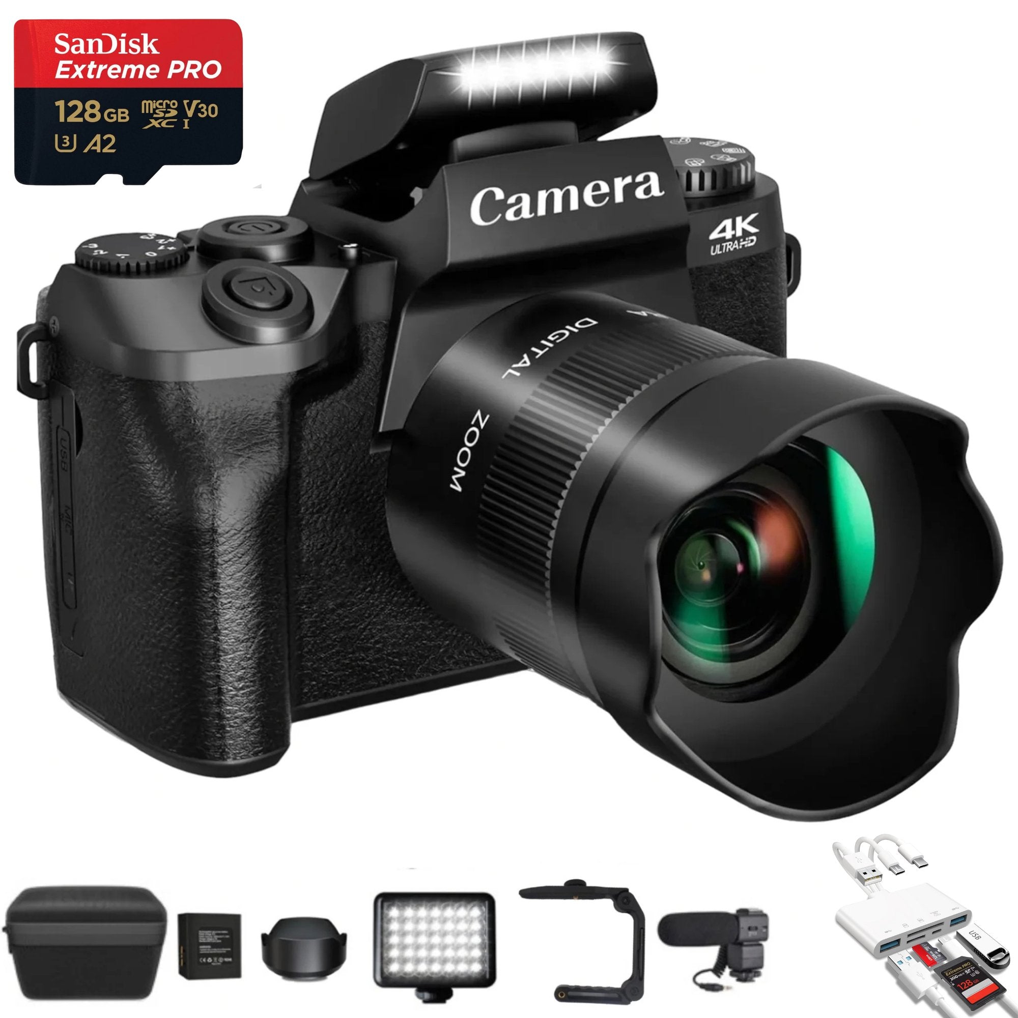 TUTT W5 4K/60fps Mirrorless 64MP Digital Camera and Camcorder 16X Zoom | Dual Camera for Selfie Vlogging | Full Combo + 128GB SanDisk Pro Extreme SD/TF Kit - TUTT