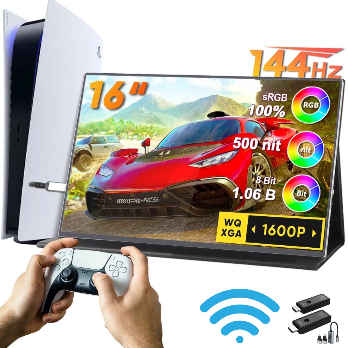 TUTT Wireless 16” Gaming Portable Monitor | 2.5K 144Hz FHD IPS | Borderless | Magnetic Case & VESA | Built - in Speaker | Premium Aluminum Alloy Technical Support - TUTT