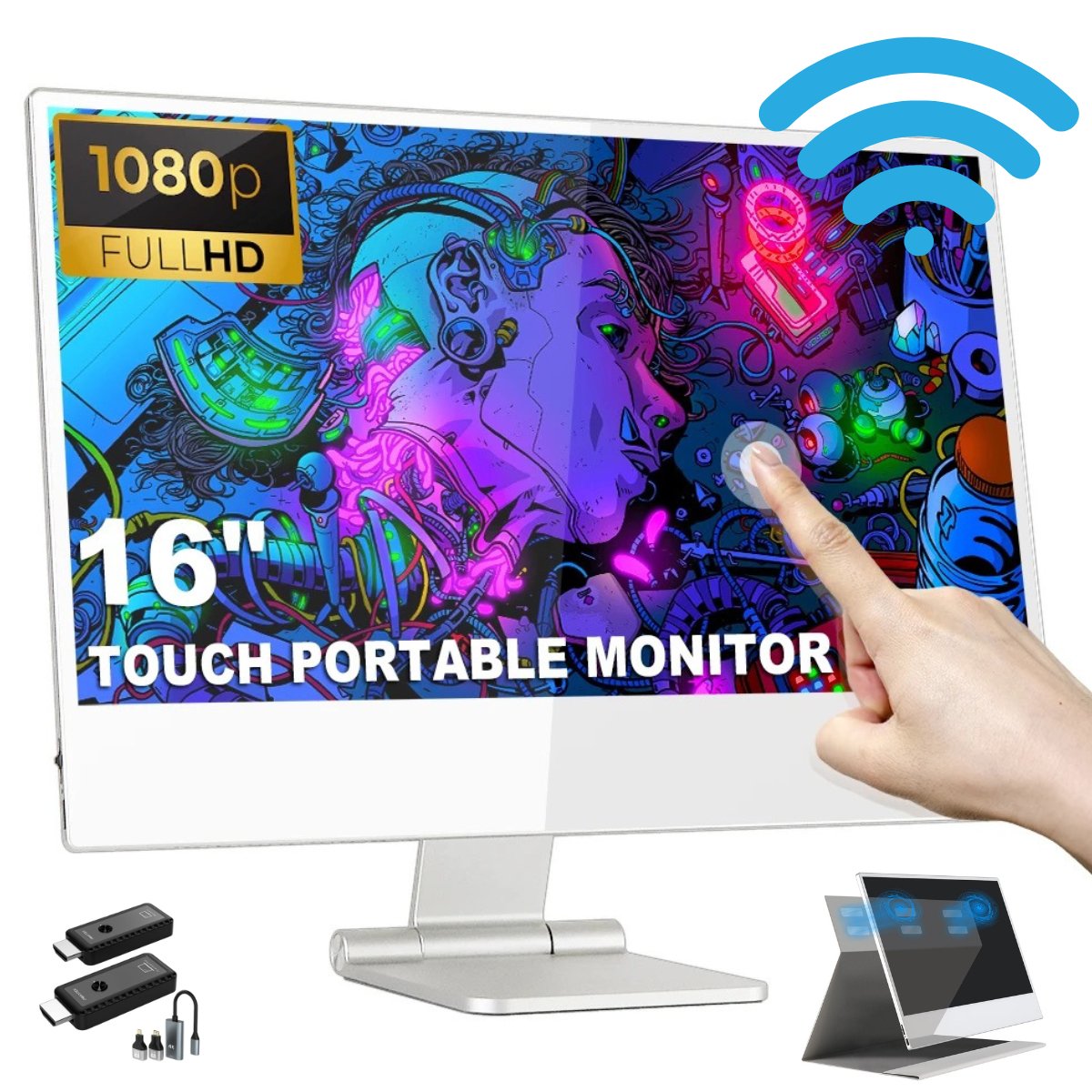 TUTT Wireless 16” Portable Touchscreen Monitor FHD IPS | Stand & Case | Built - in Speaker | Premium Aluminum Alloy | Technical Support Line - TUTT