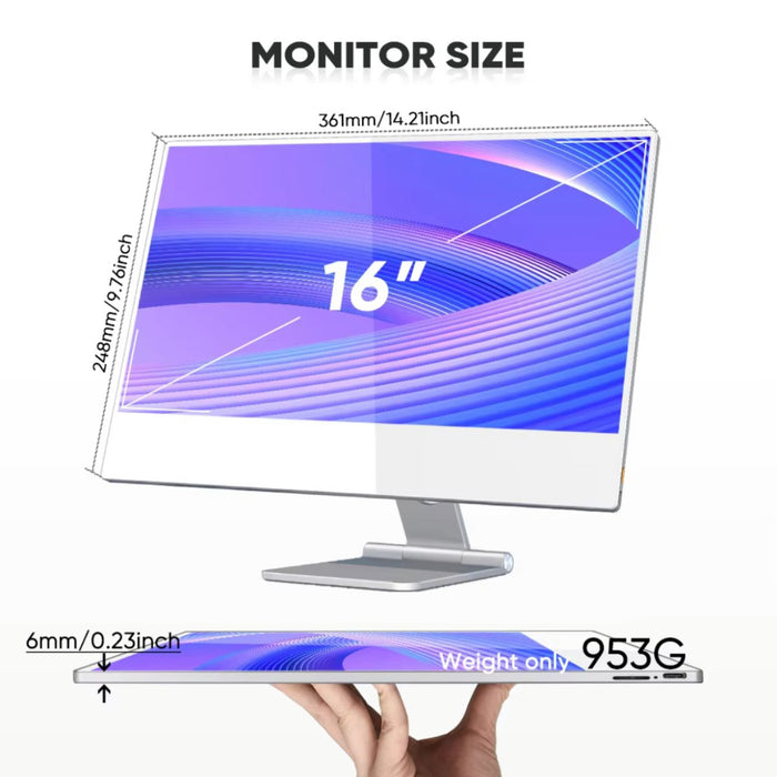 TUTT Wireless 16” Portable Touchscreen Monitor FHD IPS | Stand & Case | Built - in Speaker | Premium Aluminum Alloy | Technical Support Line - TUTT