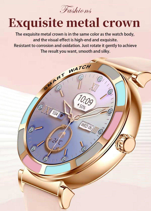 TUTT Women’s Smart Watch | Slim & Stylish Design 1.27” HD Dial | Waterproof | AI Voice Assistant | Women’s Health & Sports Tracker Smartwatch | W1 2 Strap - TUTT