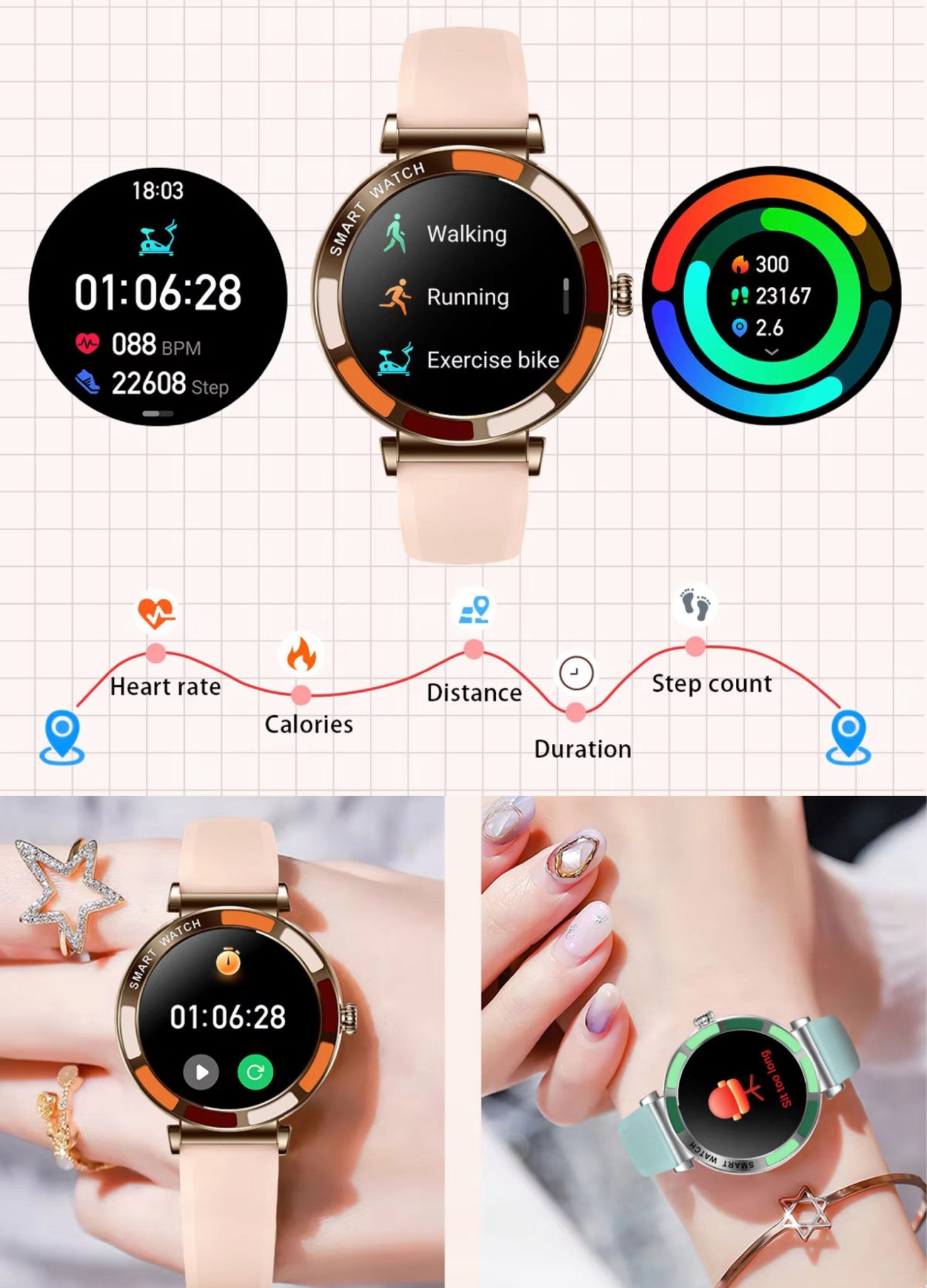 TUTT Women’s Smart Watch | Slim & Stylish Design 1.27” HD Dial | Waterproof | AI Voice Assistant | Women’s Health & Sports Tracker Smartwatch | W1 Silicone Strap - TUTT