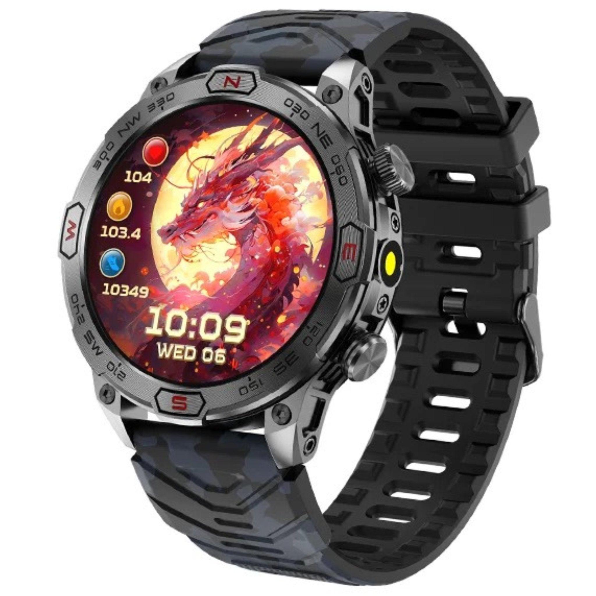 TUTT KC86 AMOLED Zinc Alloy Rugged Outdoor Smart Watch | Compass Barometer Altimeter 1 ATM Waterproof Emergency LED Flashlight | Sport Health Monitor Men Women Long 450 mAh Battery - TUTT