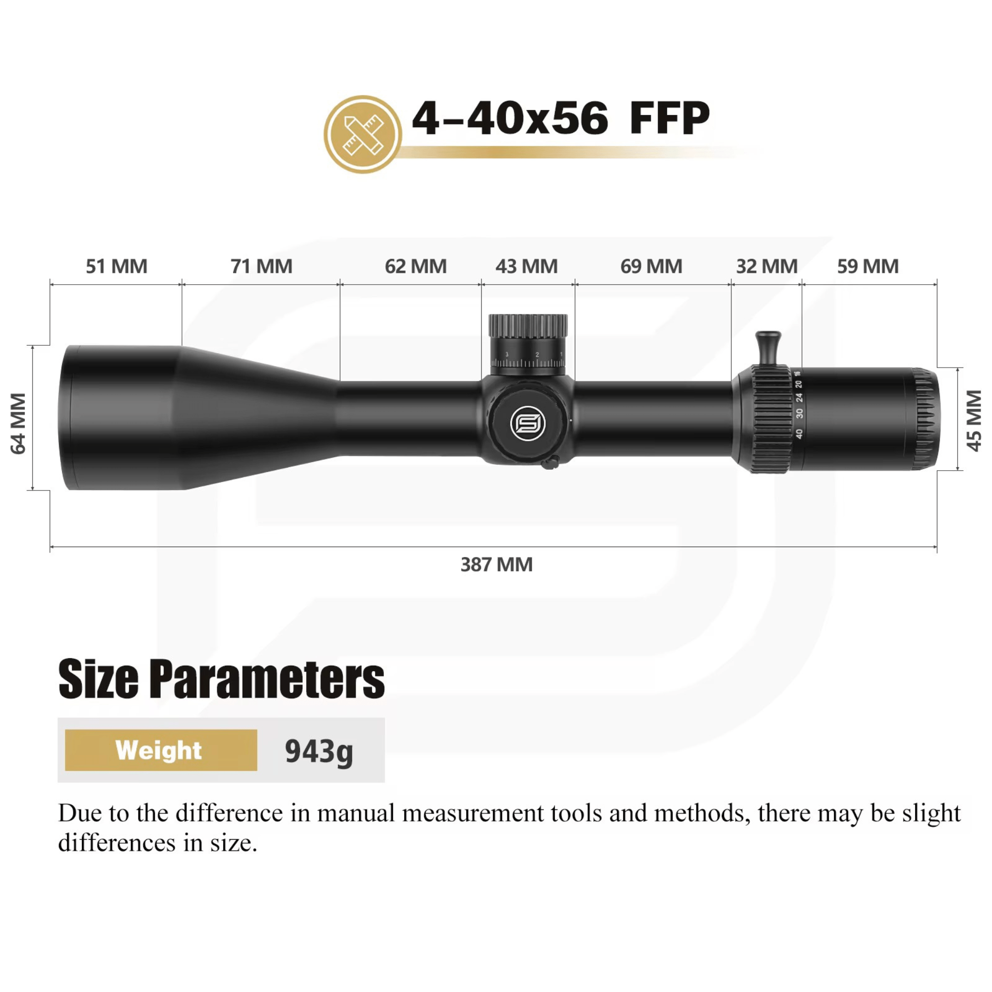 VOIDRAX 4 - 40×56 FFP Tactical Scope 34mm Tube Side Focus | Illuminated Reticle 12 Gear | Long Range Scope Binocular | Spina sold by TUTT - TUTT